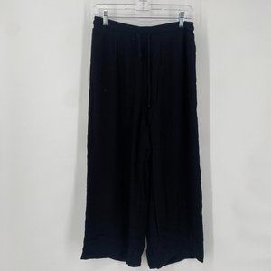 Z supply pants womens medium M black wide leg high rise crop drawstring beach